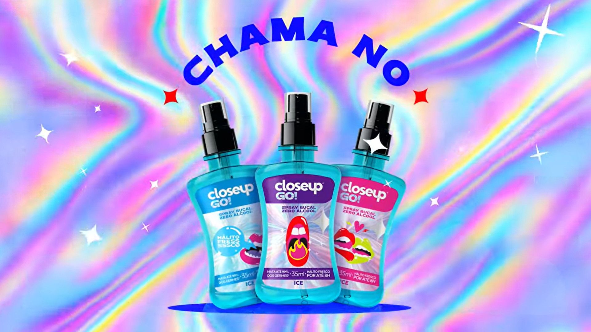 Três garrafas de Closeup Go! spray bucal.